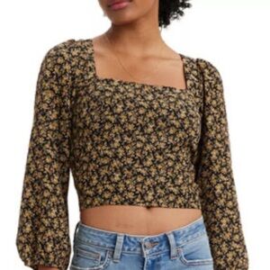 Levi's Black and Yellow Floral Puff Sleeve Crop Top